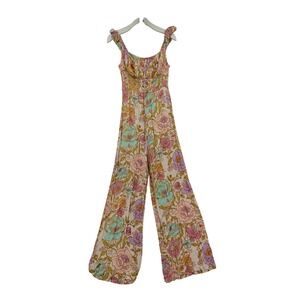 Free People Revolve Womens Rolling Hills Floral Jumpsuit Medium Wide Leg Smocked
